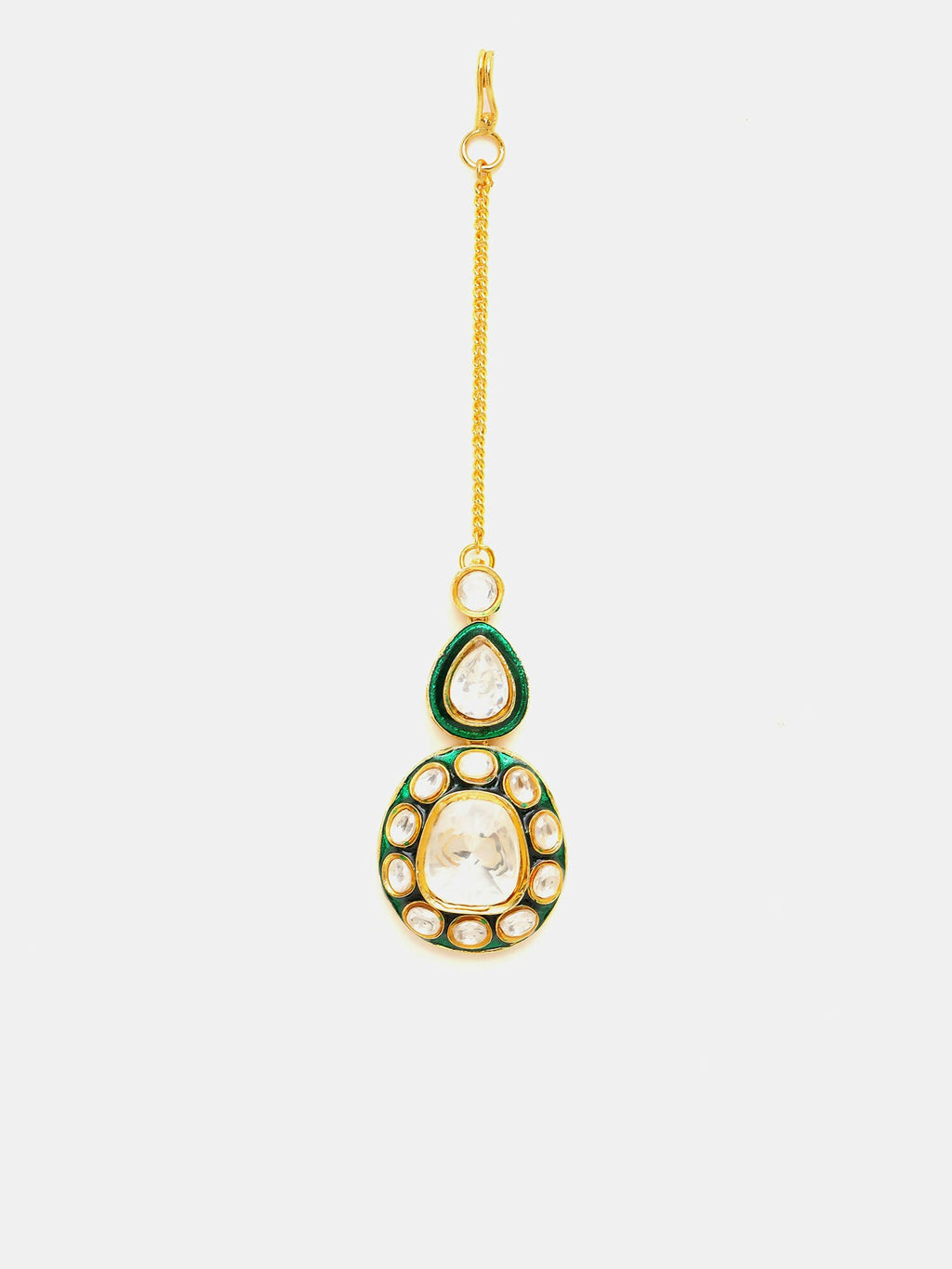 Ruby Raang Gold Polished White Kundan Maang Tikka