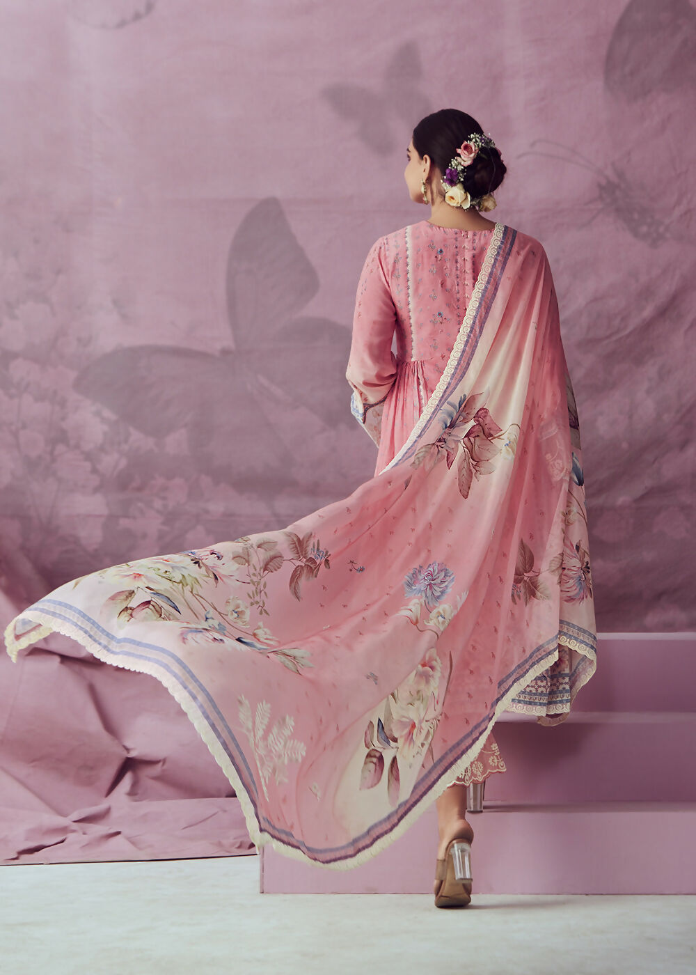 Blush Pink Muslin Cotton Printed Trendy Salwar Kurta Set - Emponline