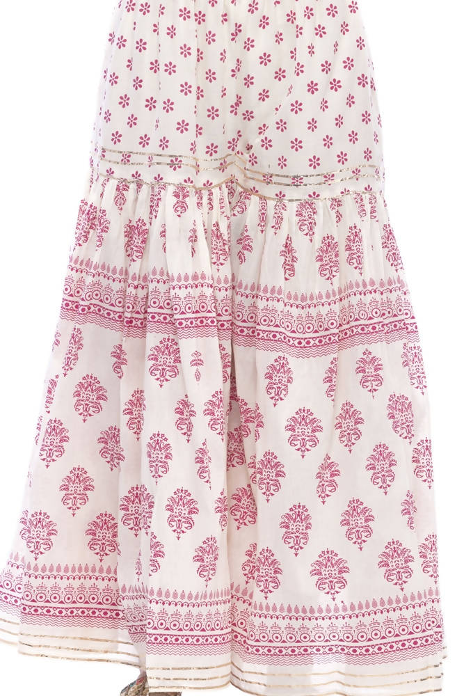 Mominos Fashion Cotton Block Print With Lace Work Off White Maroon Color Prints Palazzo