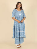 Aramya Blue Rayon Ikat Anarkali Kurta for Women