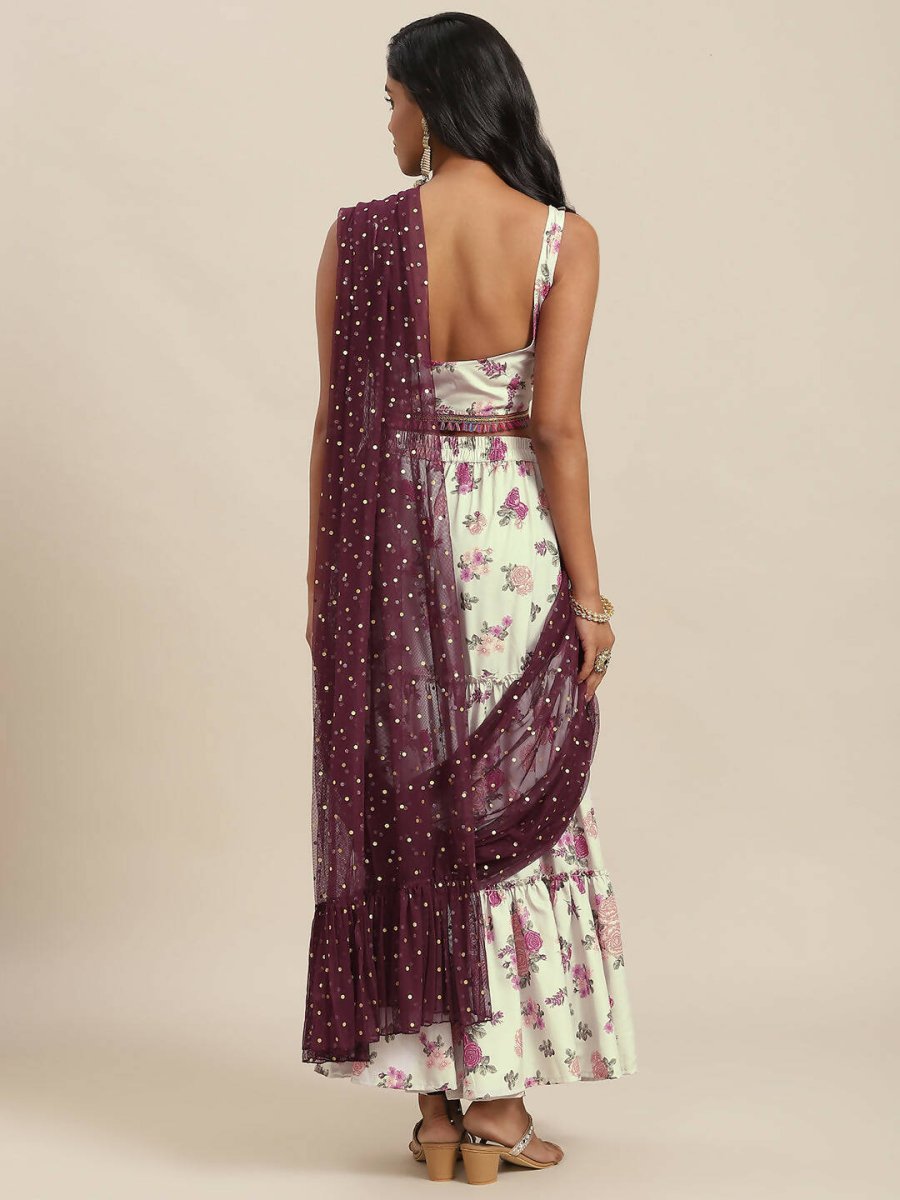 Ahalyaa Cream & Maroon Colour Floral Printed Co-ord Sets
