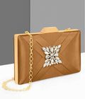 Joban Fashion Luxurious Satin Evening Clutch With Detachable Chain Strap - Brown