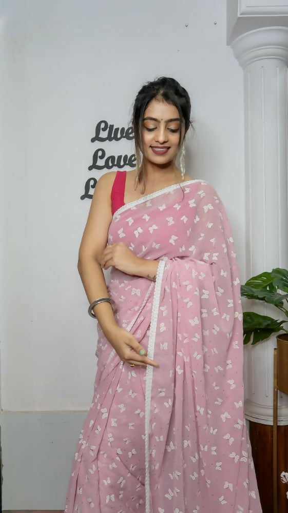 Vamsee Patangiyu Pink Georgette Saree