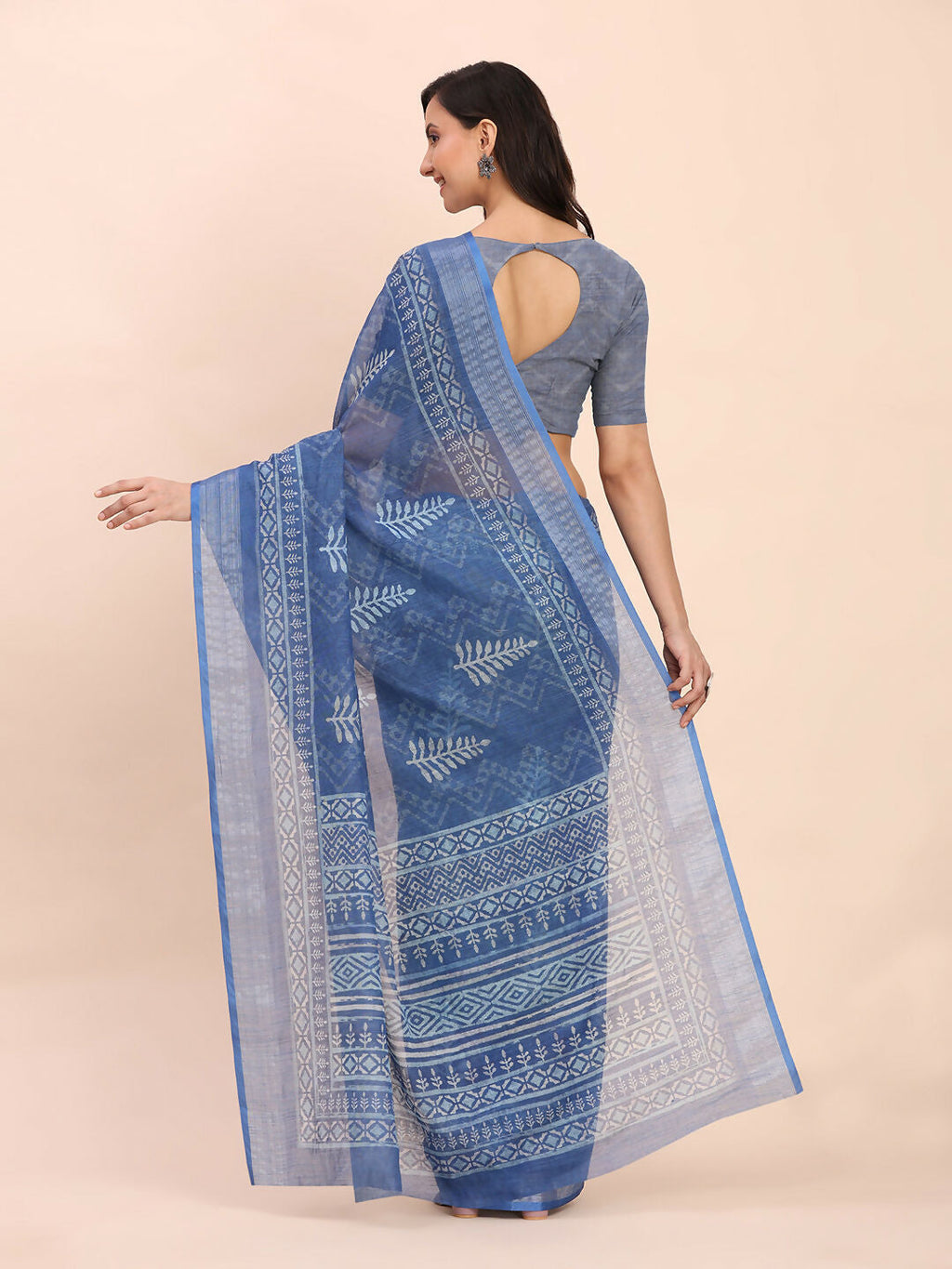 Shree Shyam Fashion Linen Cotton Indigo Blue Saree