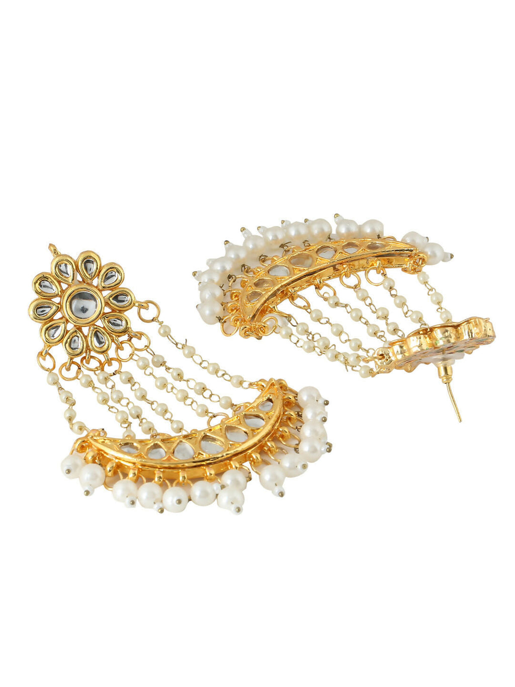 NVR Women Gold-Polished Kundan Chandbali Earrings