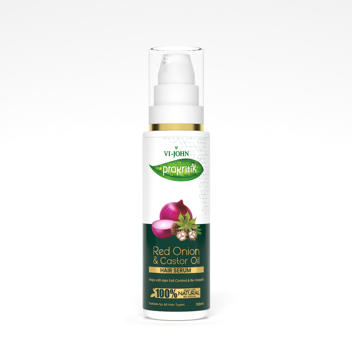 VI-JOHN Prakritik Red Onion & Castor Oil Hair serum, Reduces Hair Loss, 100% Natural Bio Actives Hair Oil