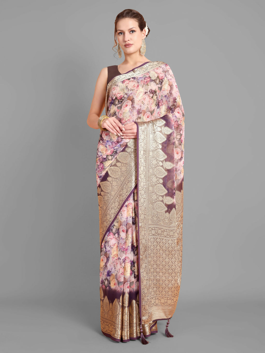 Vamsee Bindu Purple Georgette Saree