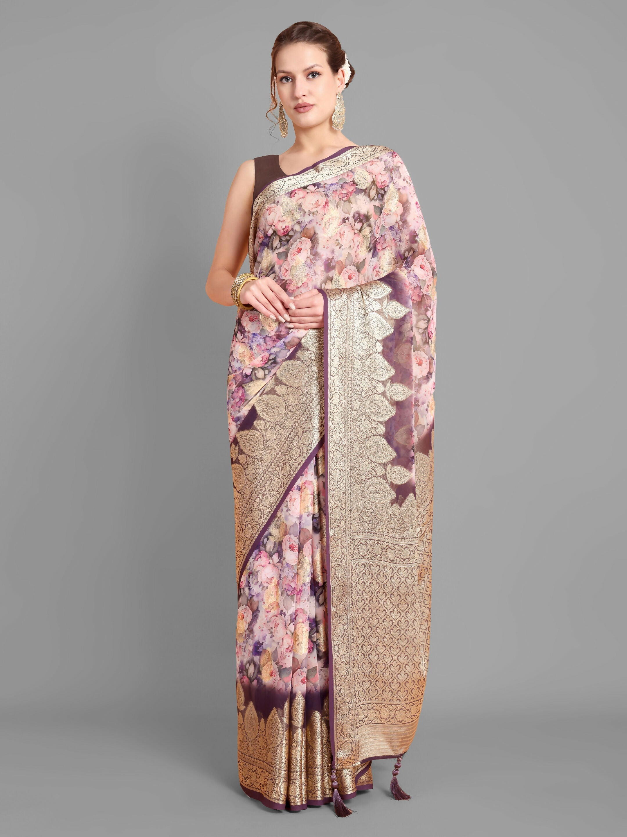Vamsee Bindu Purple Georgette Saree