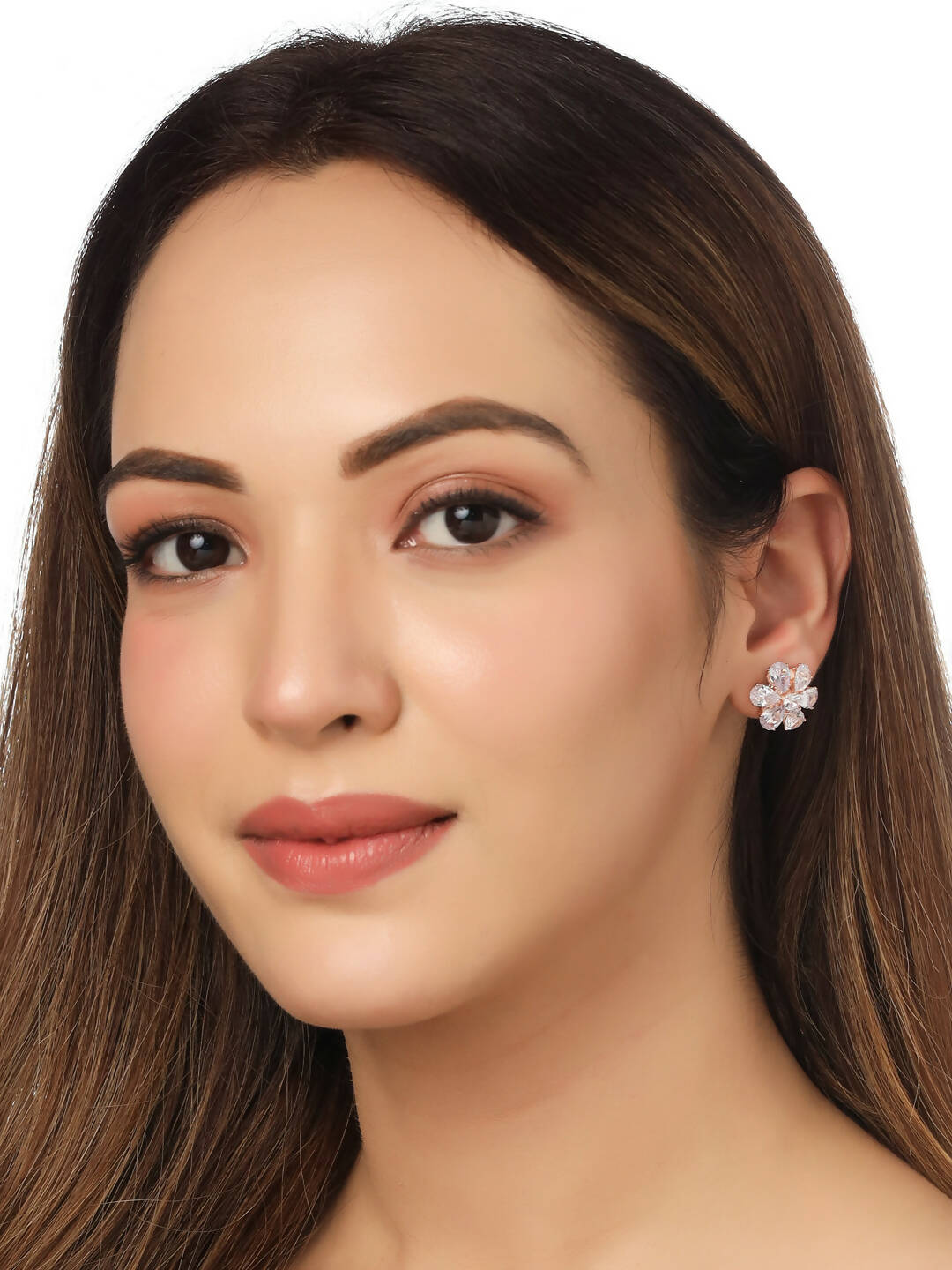 NVR Women Golden Cz Studded Studs Earrings