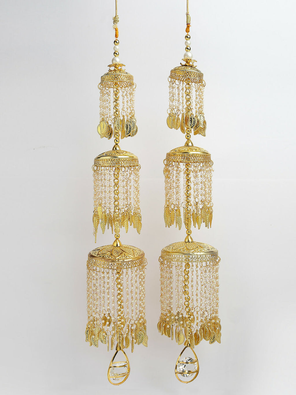 NVR Women's Pack Of 2 Gold-Polished & White Pearl Beaded Bridal Layered Heavy Kaleera Sets