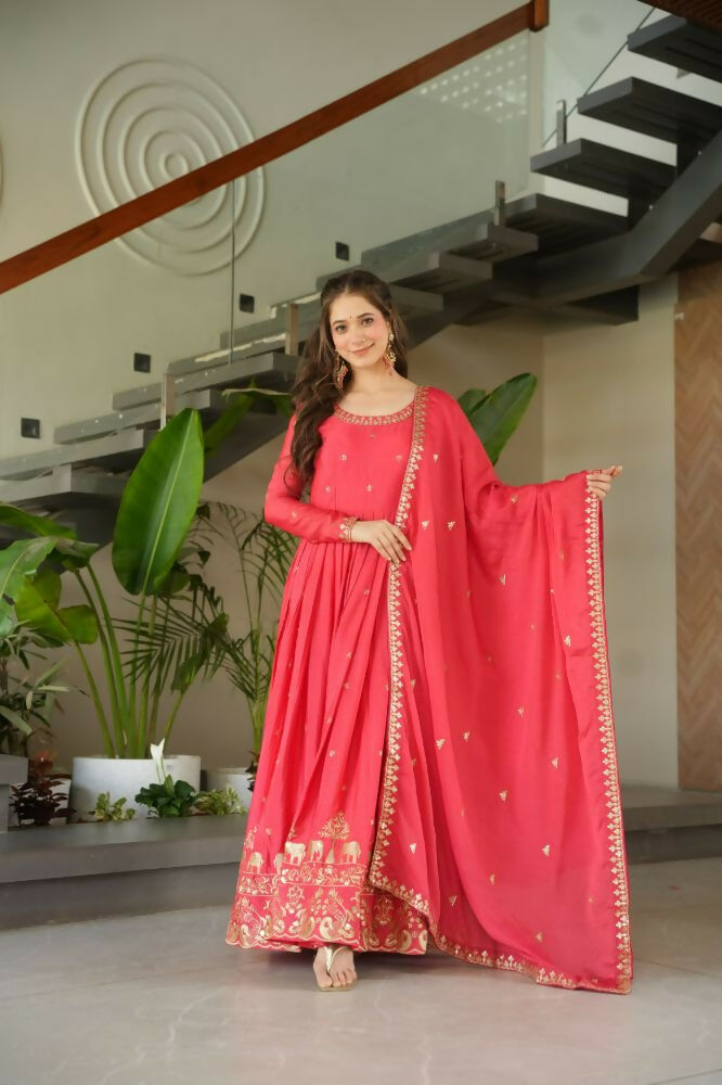 Vastranavya Gajri Chinnon with Embroidery Zari Sequins Work Gown