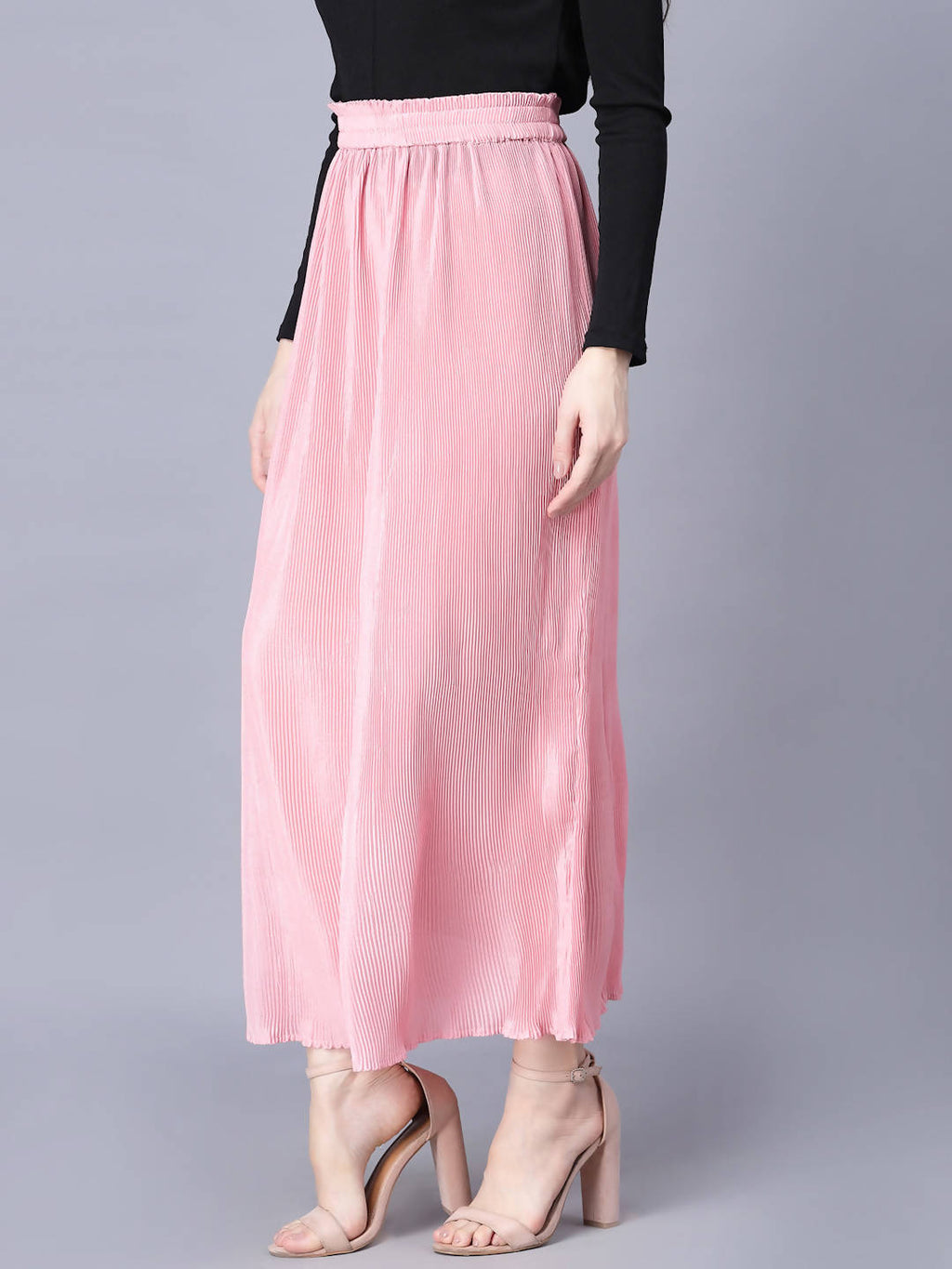 Myshka Chiffon Solid Pink Women Skirt