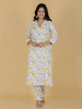 Aramya Yellow Soft Cotton Floral Straight Kurta for Women