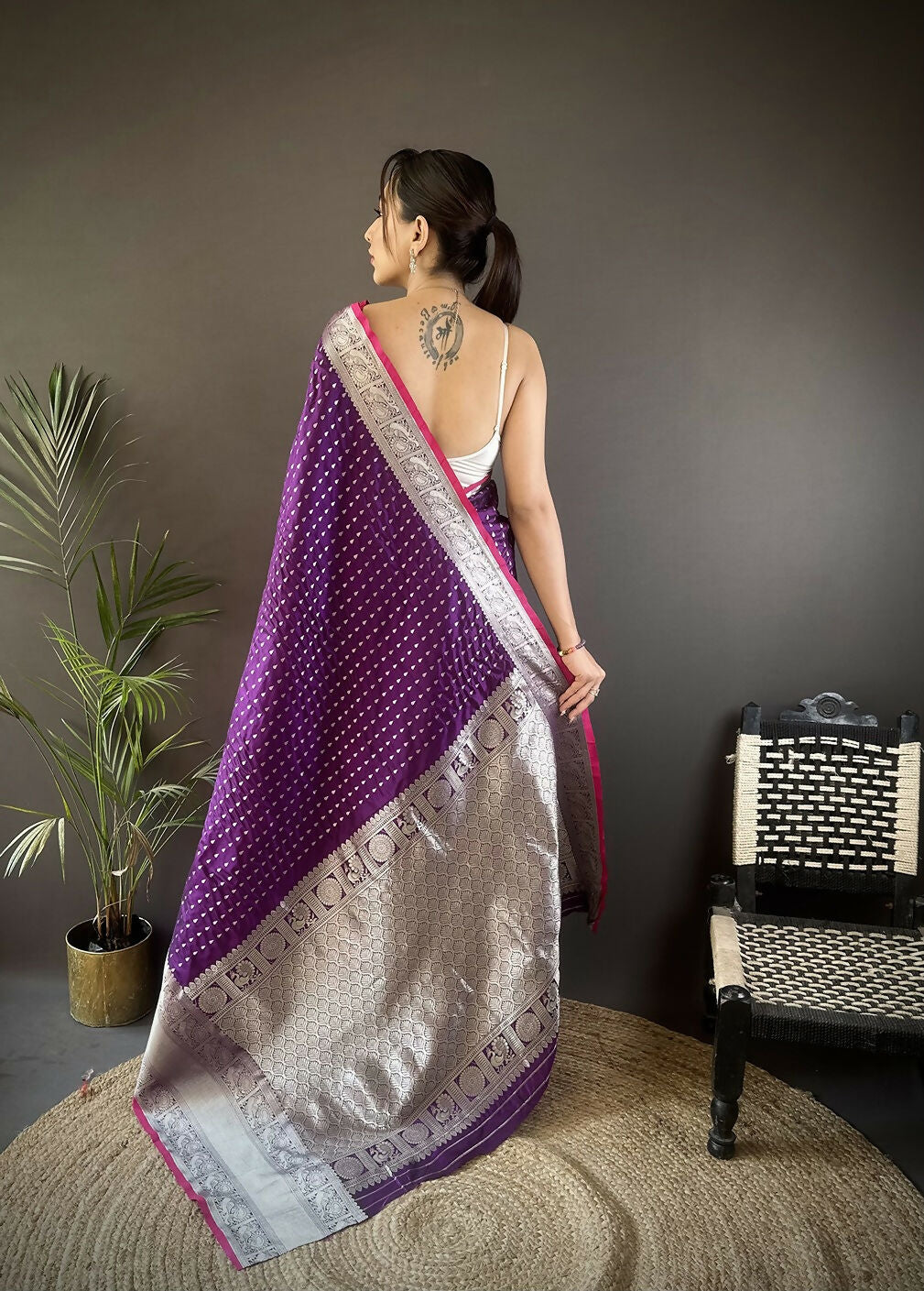 Joban Fashion Purple Small Butti Banarasi Silk Sarees
