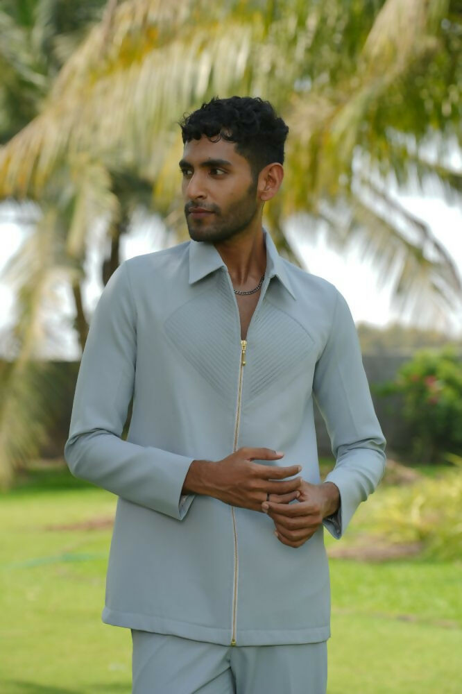 Linear Luxe Light Blue Shacket by Hilo Design