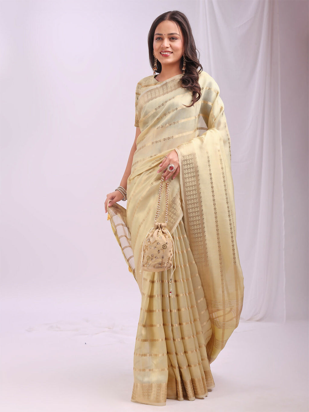 Shree Shyam Fashion Organza Gold Saree
