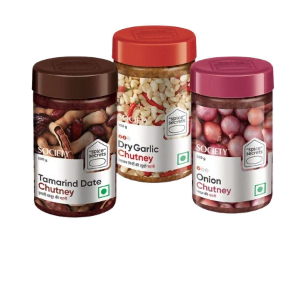 Society Onion Chutney & Dry Garlic Chutney & Tamarind Date Chutney Combo