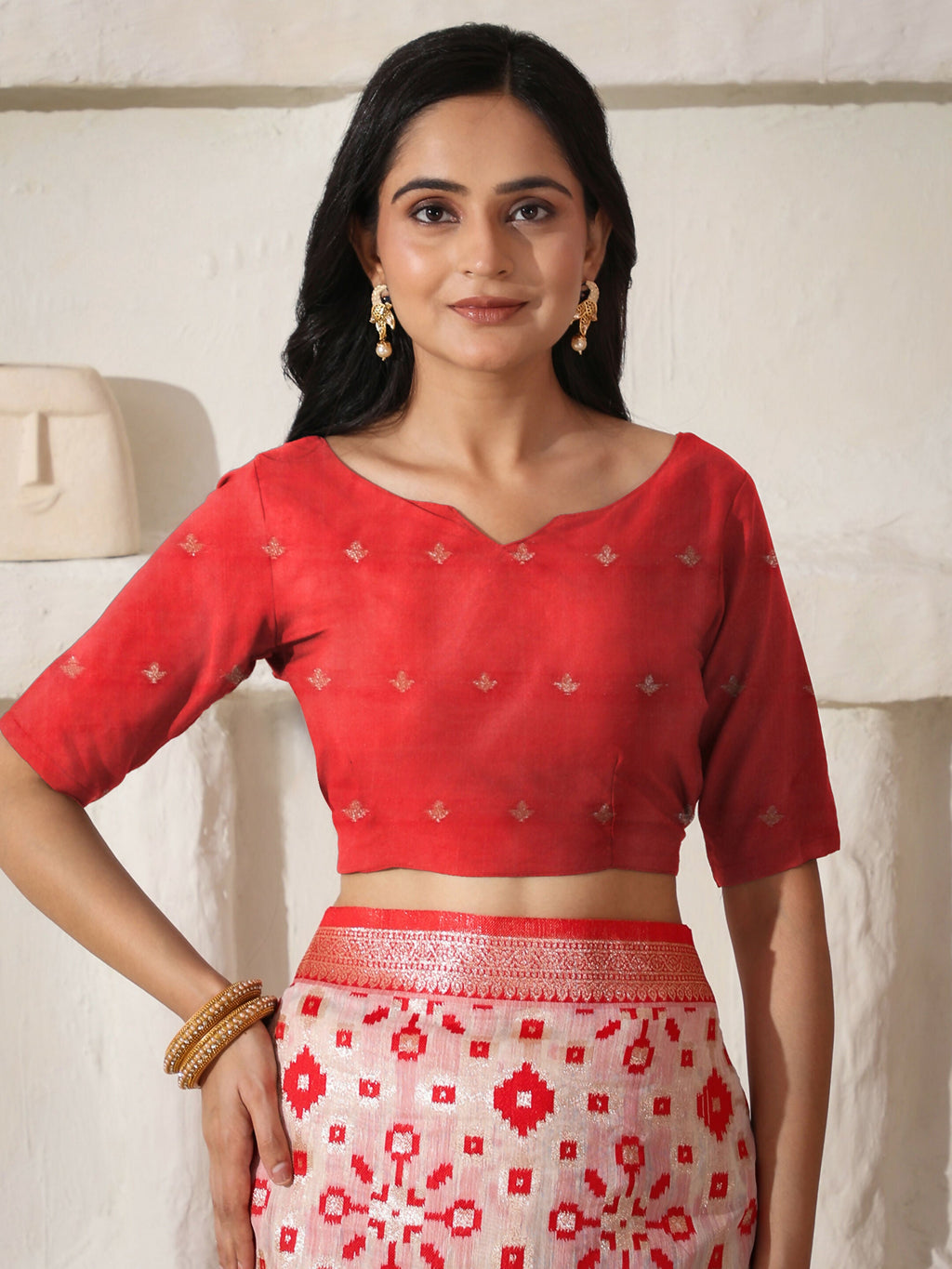 Shree Shyam Fashion Linen Cotton Red & White Saree