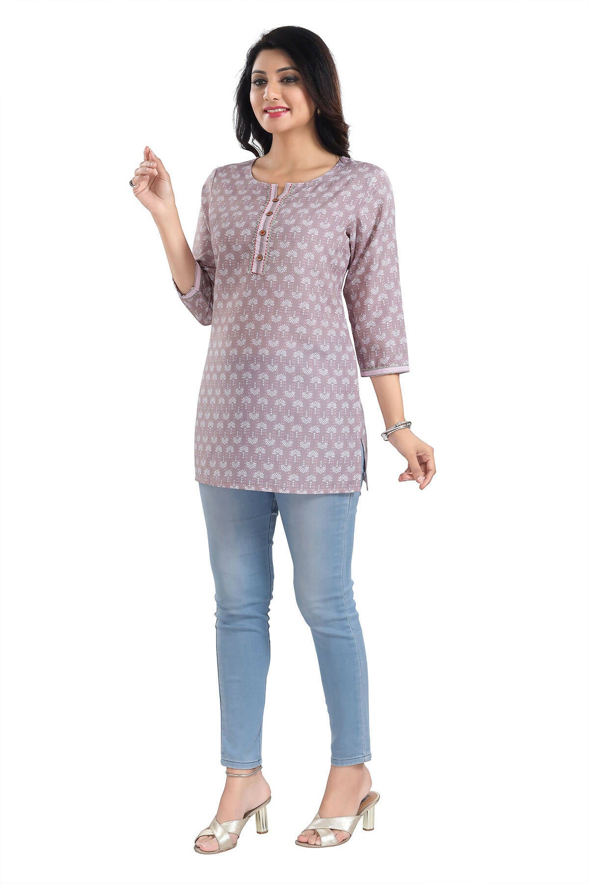 Snehal Creations Dusty Pink Rayon Short Kurti Tunic Top
