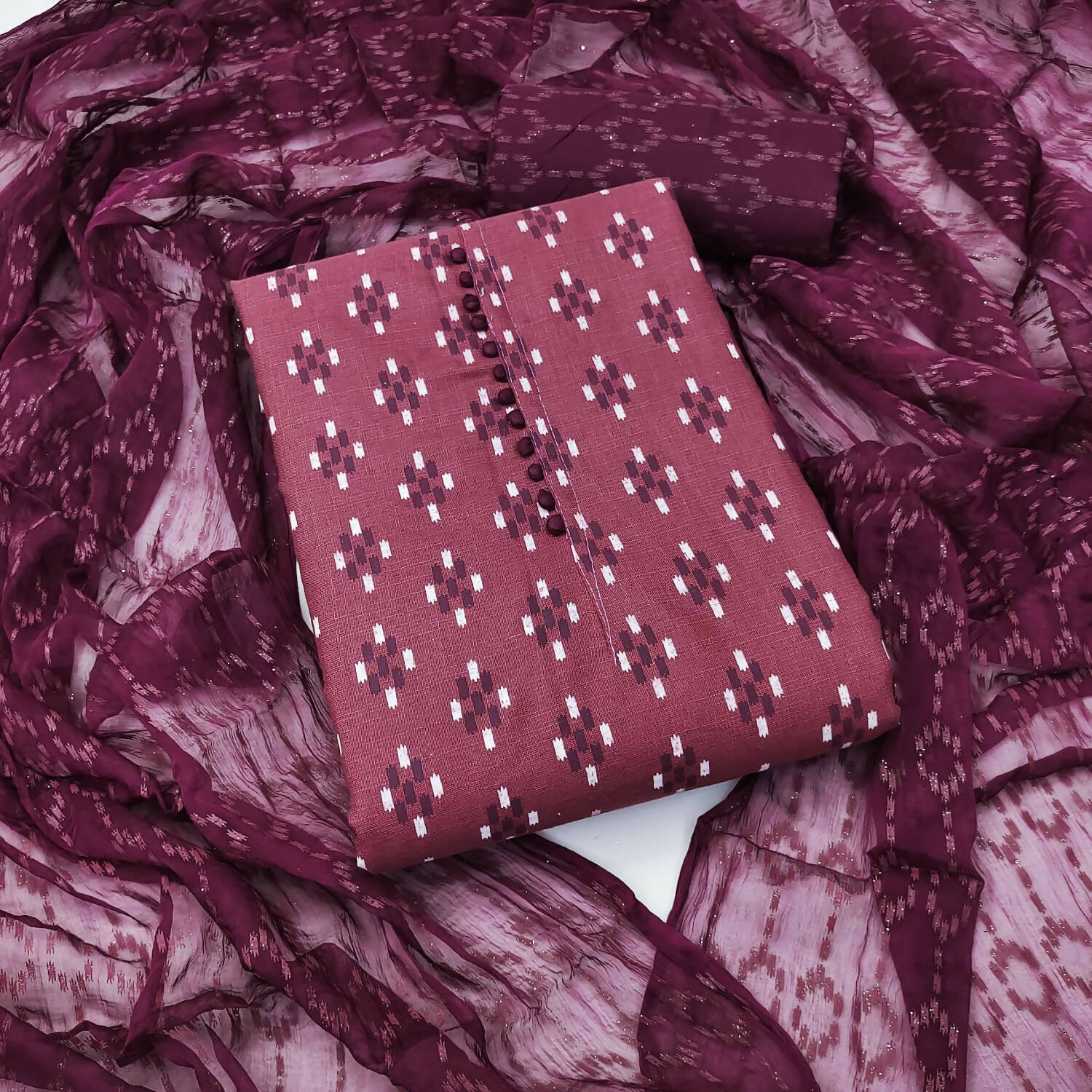 Pink Cotton Printed Unstitched Dress Material - Amara