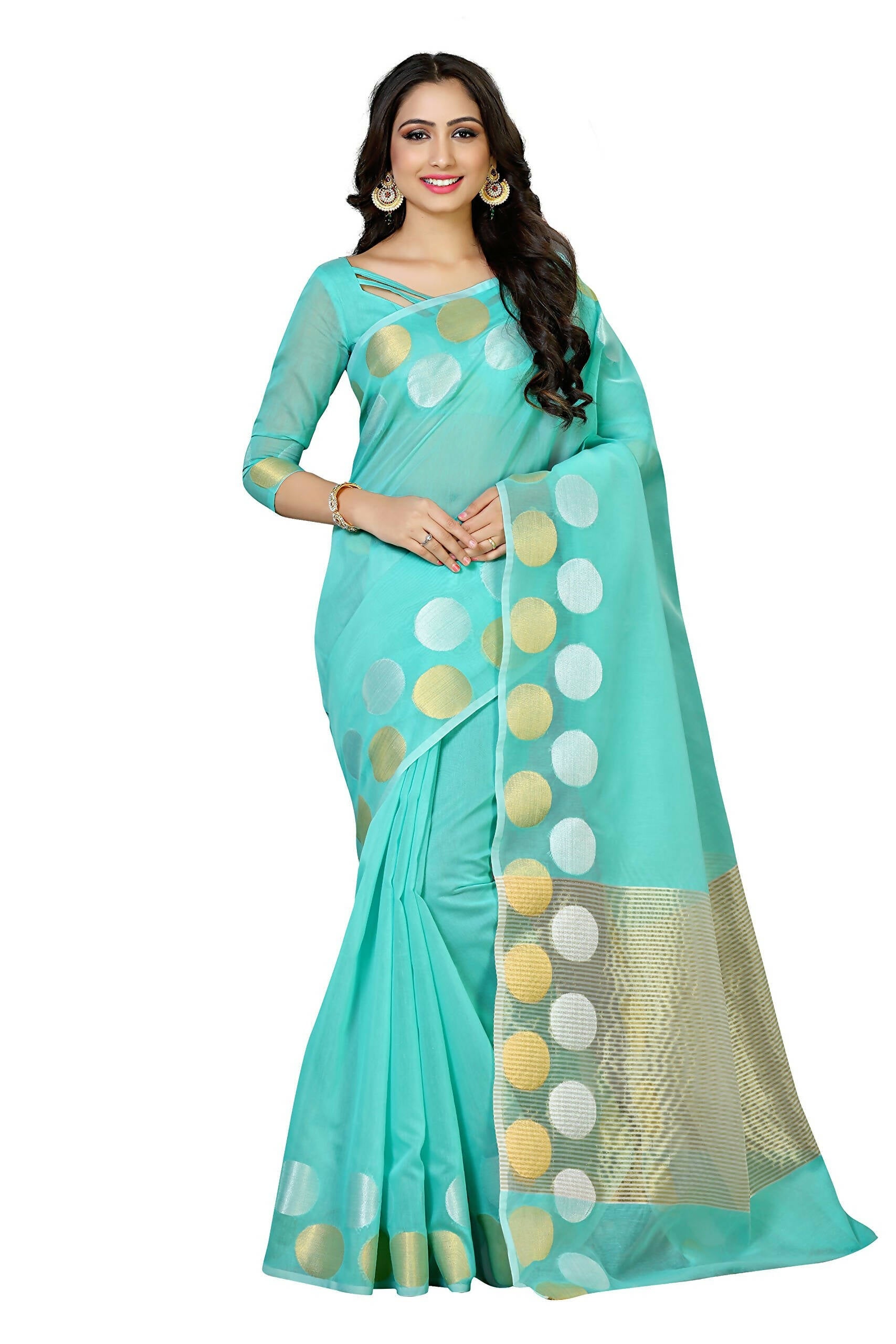 Mimosa Women's Turquoise Blue Kanchipuram Cotton Saree