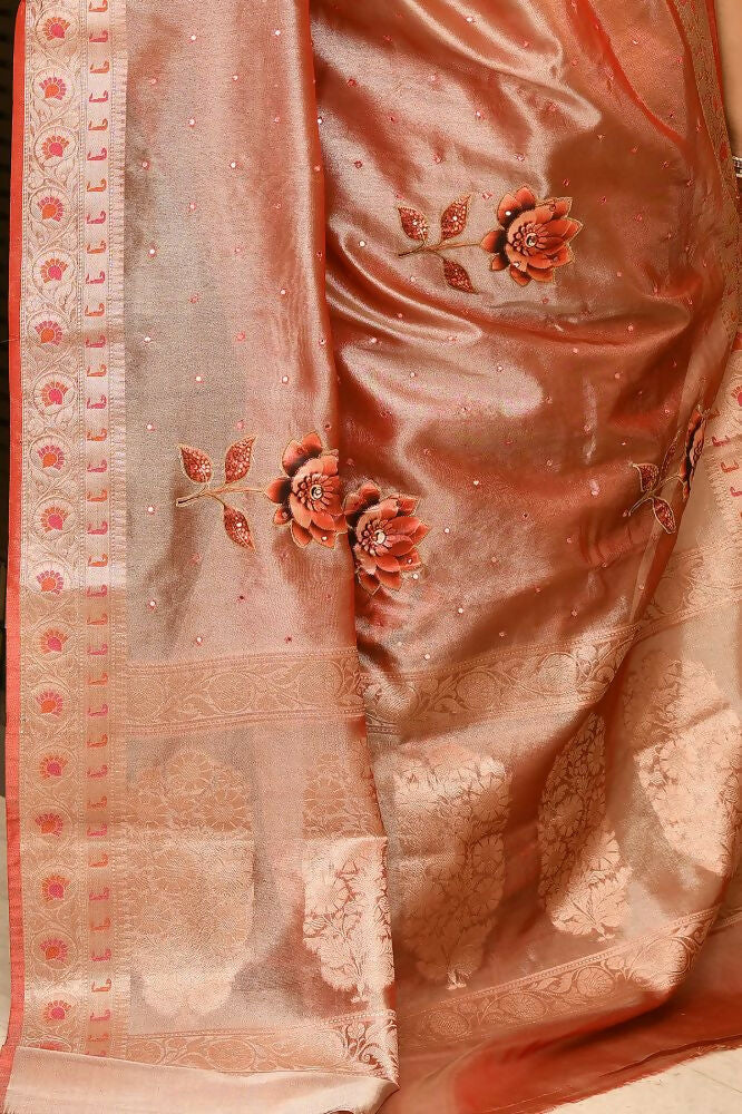 Joban Fashion Blue & Orange Saree Kataan Ikkat