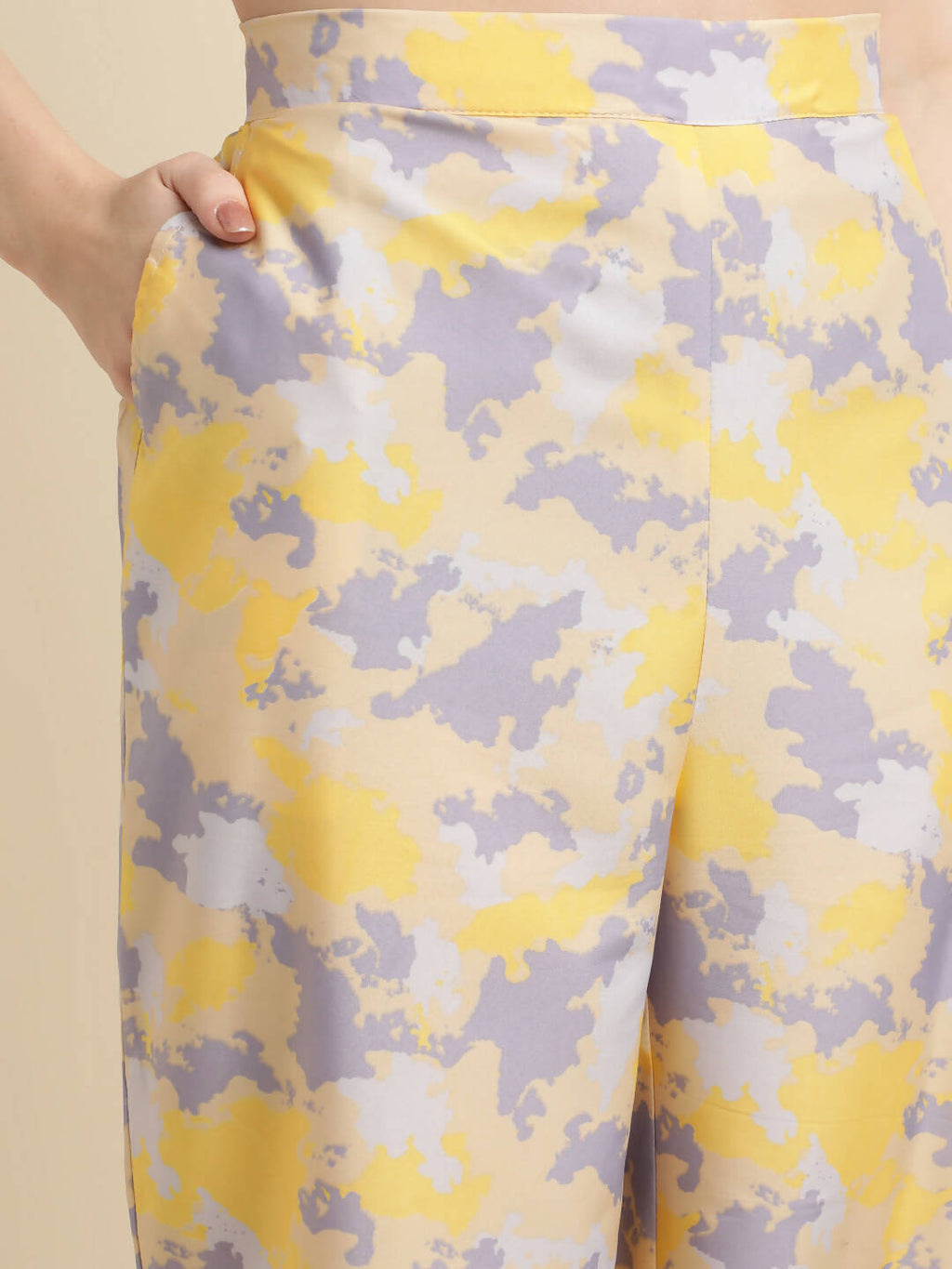 Yellow & Grey Poly Crepe Digital Printed Top with Matching Bottom - Preeti