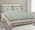Rudra Bazaar Green 210 TC Cotton Double King Bedsheet With 2 Pillow Covers