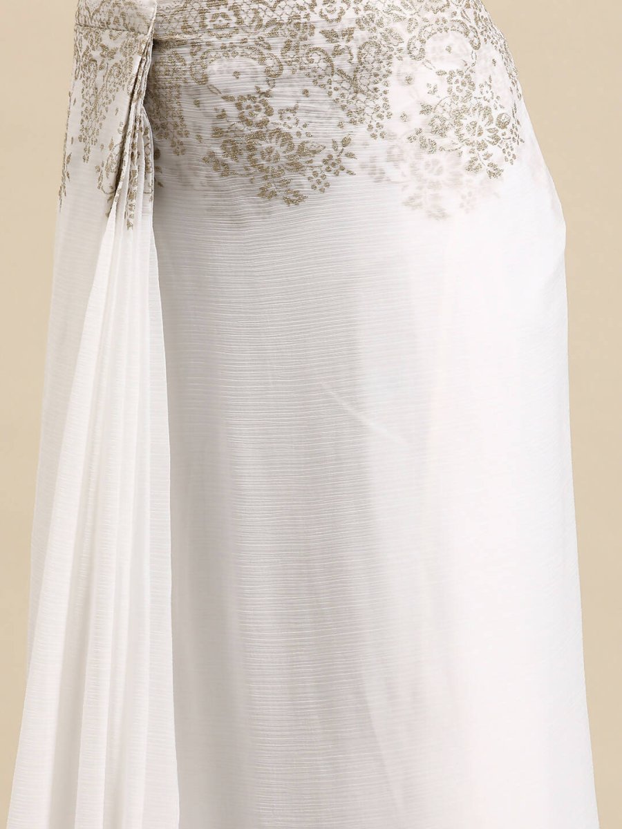 Ahalyaa Women's Traditional Semi Stitch Saree - White