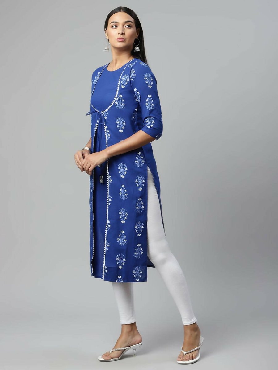 Ahalyaa Womens Beautiful Royal Blue Pure Cotton Printed Kurtas