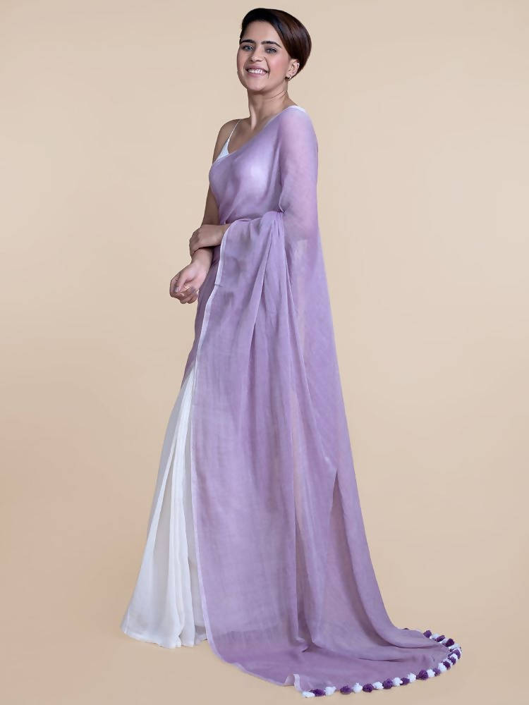 Suta Women Lavender And White Mul Cotton Saree