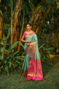 Jyoti Fashion Women's Sky Blue Kanjivaram Silk Zari Woven Saree with Blouse