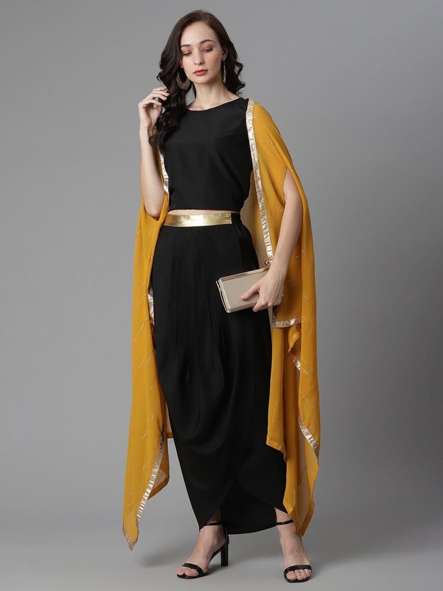 Ahalyaa Women's Black Crepe Top Skirt With Shrug