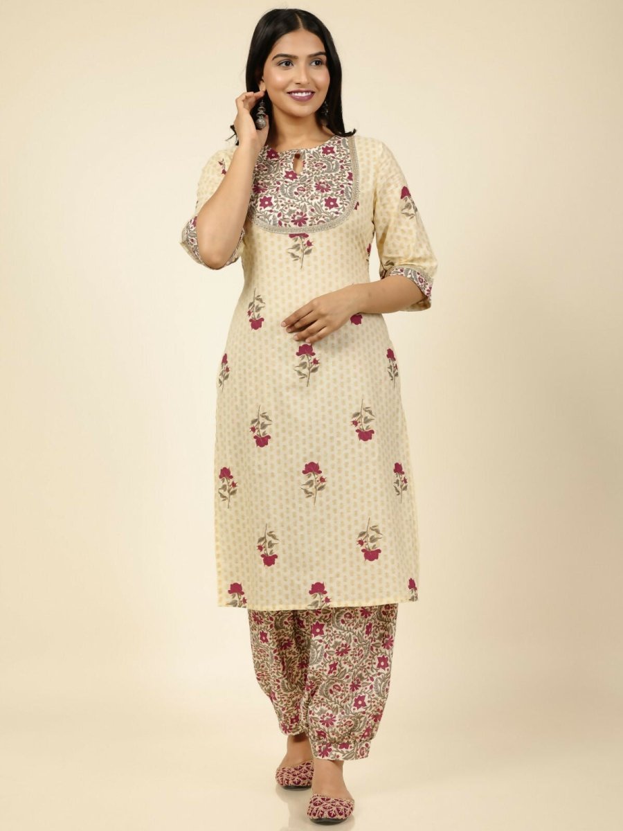Aramya Yellow Soft Cotton Floral Straight Kurta for Women