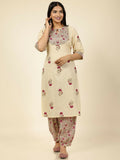 Aramya Yellow Soft Cotton Floral Straight Kurta for Women