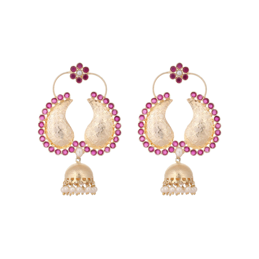 Nuyug 22K Gold Plated Pink Paisley Bloom Earrings