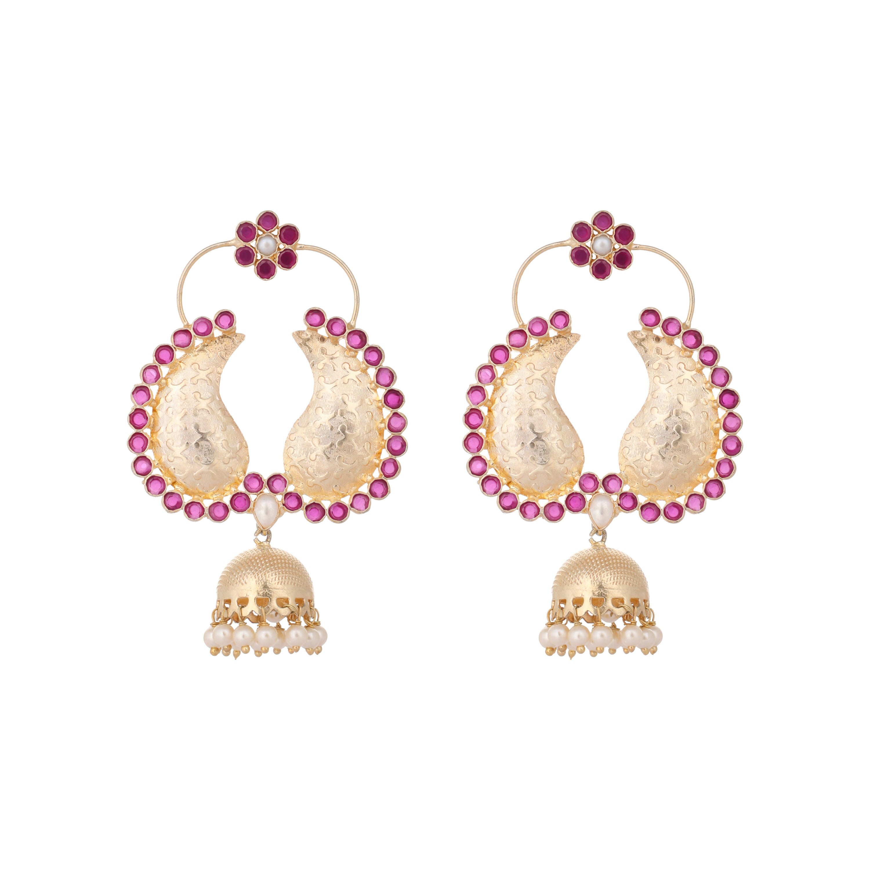 Nuyug 22K Gold Plated Pink Paisley Bloom Earrings