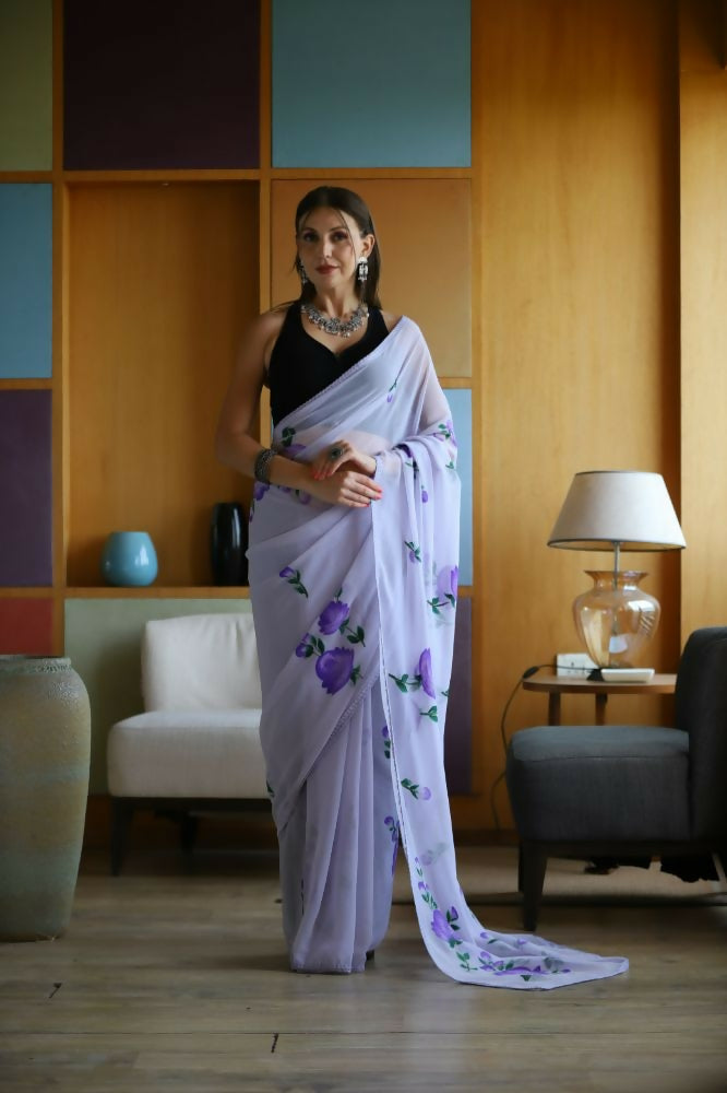 Vamsee Laxmi Purple Georgette Saree