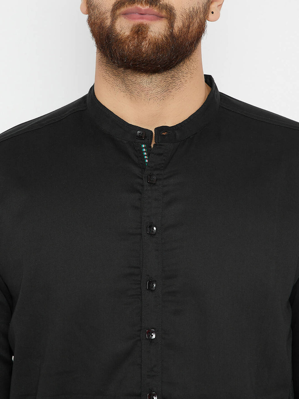 Even Apparels Black Pure Cotton Men's Kurta With Band Collar