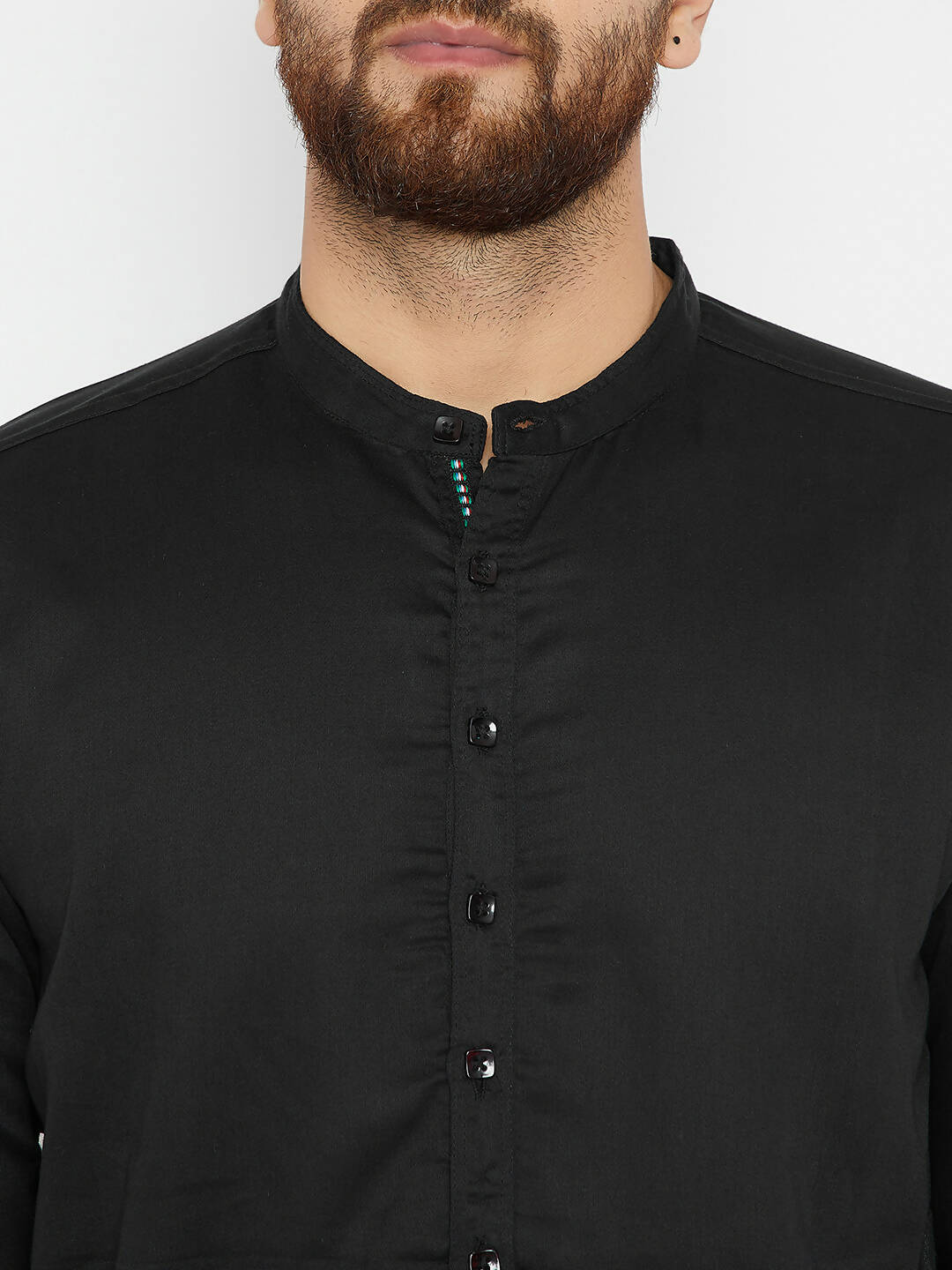 Even Apparels Black Pure Cotton Men's Kurta With Band Collar