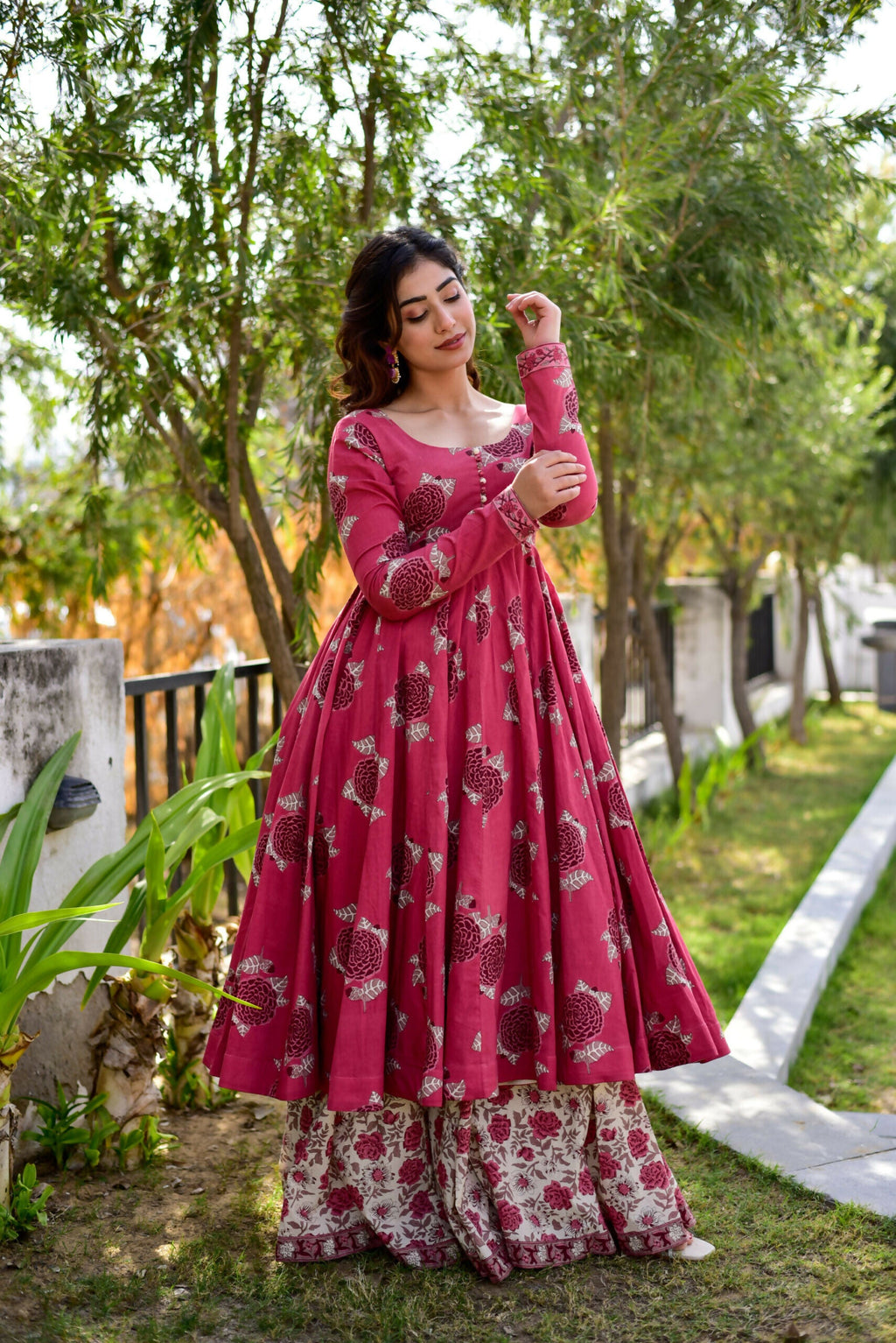 Jyoti Fashion Women's Rani Pink Cotton Silk Heavy Digital Printed Kurta Plazo Set