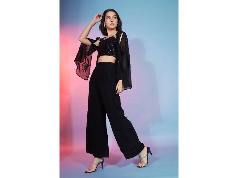 Black Georgette Sequence With Thread Designer Co-Ord Set - Flory