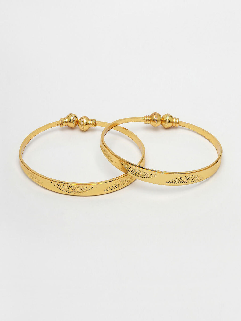 NVR Women's Set of 2 Gold-Polished Handcrafted Adjustable Bangles
