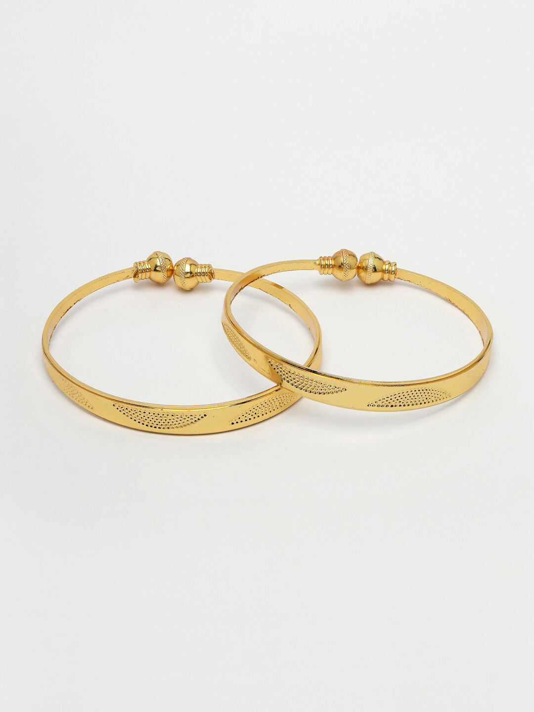 NVR Women's Set of 2 Gold-Polished Handcrafted Adjustable Bangles
