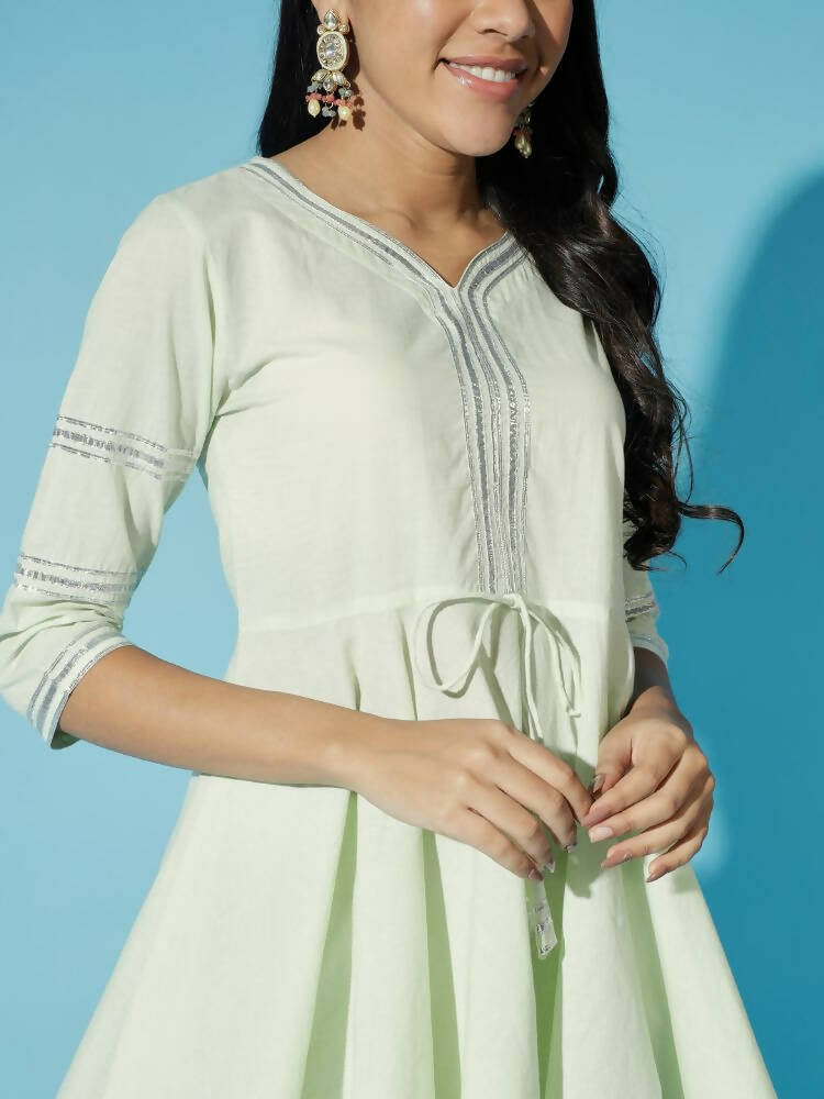 Myshka Women Green Solid Kurta & Palazzos With Dupatta