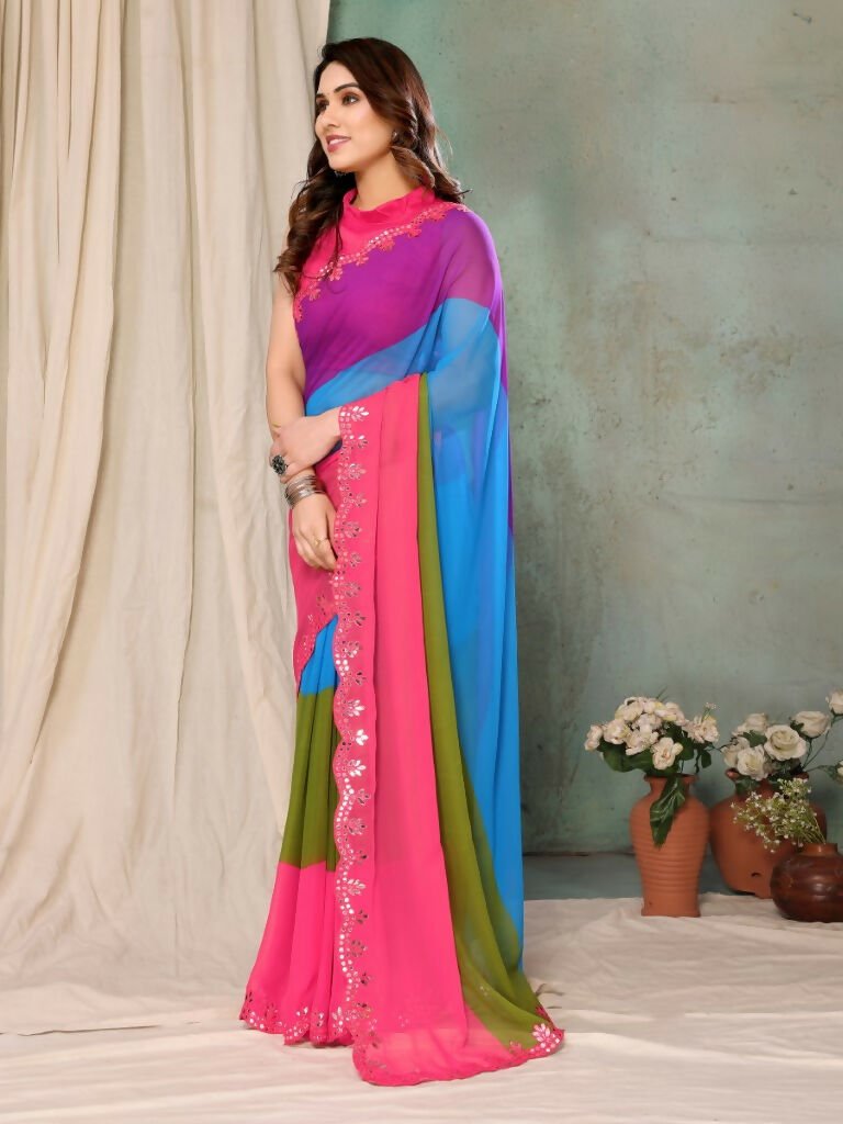 Aafreen Partywear Designer Multi Georgette Fancy Saree