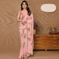 Women's Partywear Designer Peach Georgette Fancy Saree - Satrangi
