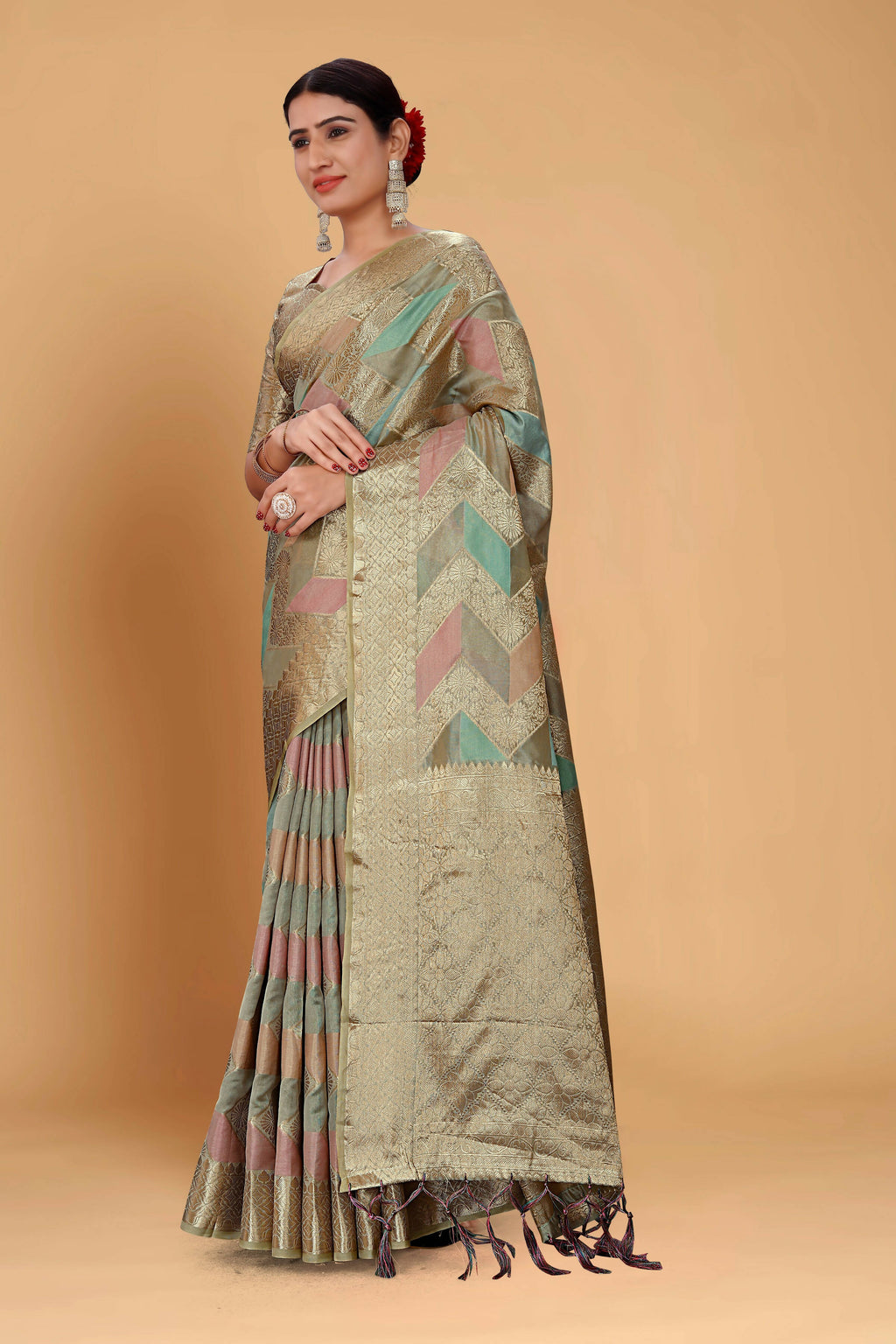Grey Soft Organza Woven Design Saree With Unstitched Blouse Piece - Zaara