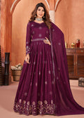 Wine Purple Festive Embroidered Art Silk Anarkali Suit - Emponline