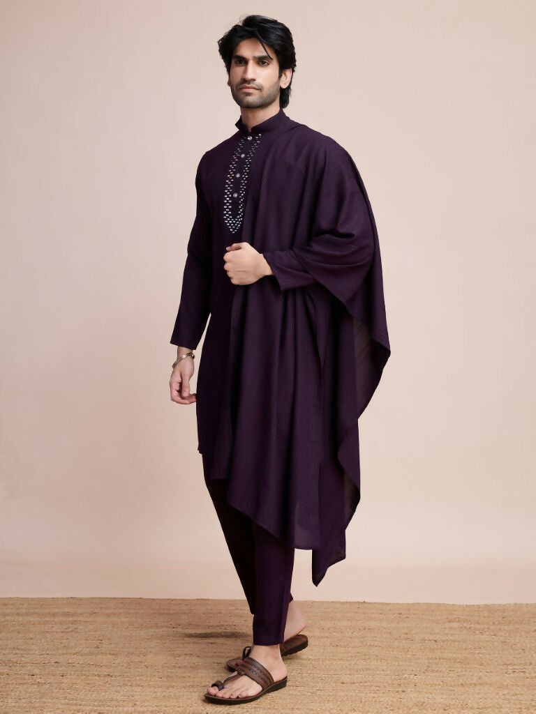 Vastranavya Traditional Festival Wear Viscose Thread & Sequence Embroidered Work Kurta Pant Set - Purple